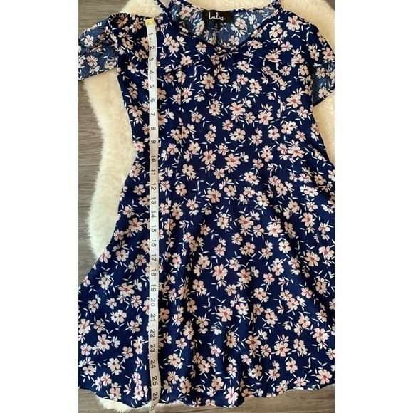 Lulu’s Off the Shoulder Blue & Pink Floral Skater Dress Size Small - Picture 11 of 15